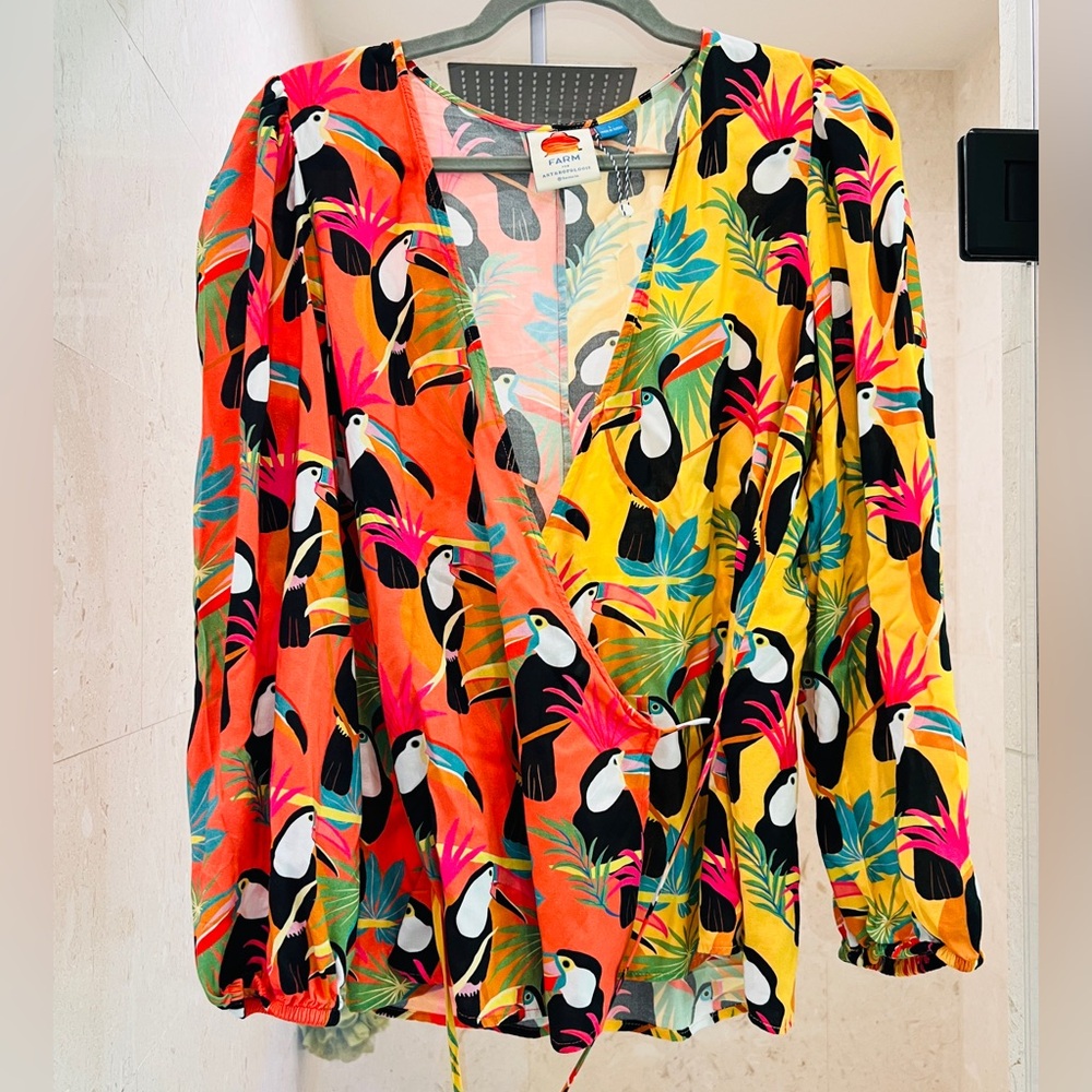 Farm for Anthropologie blouse worn once. Colorful fun shirt w tie around waiste